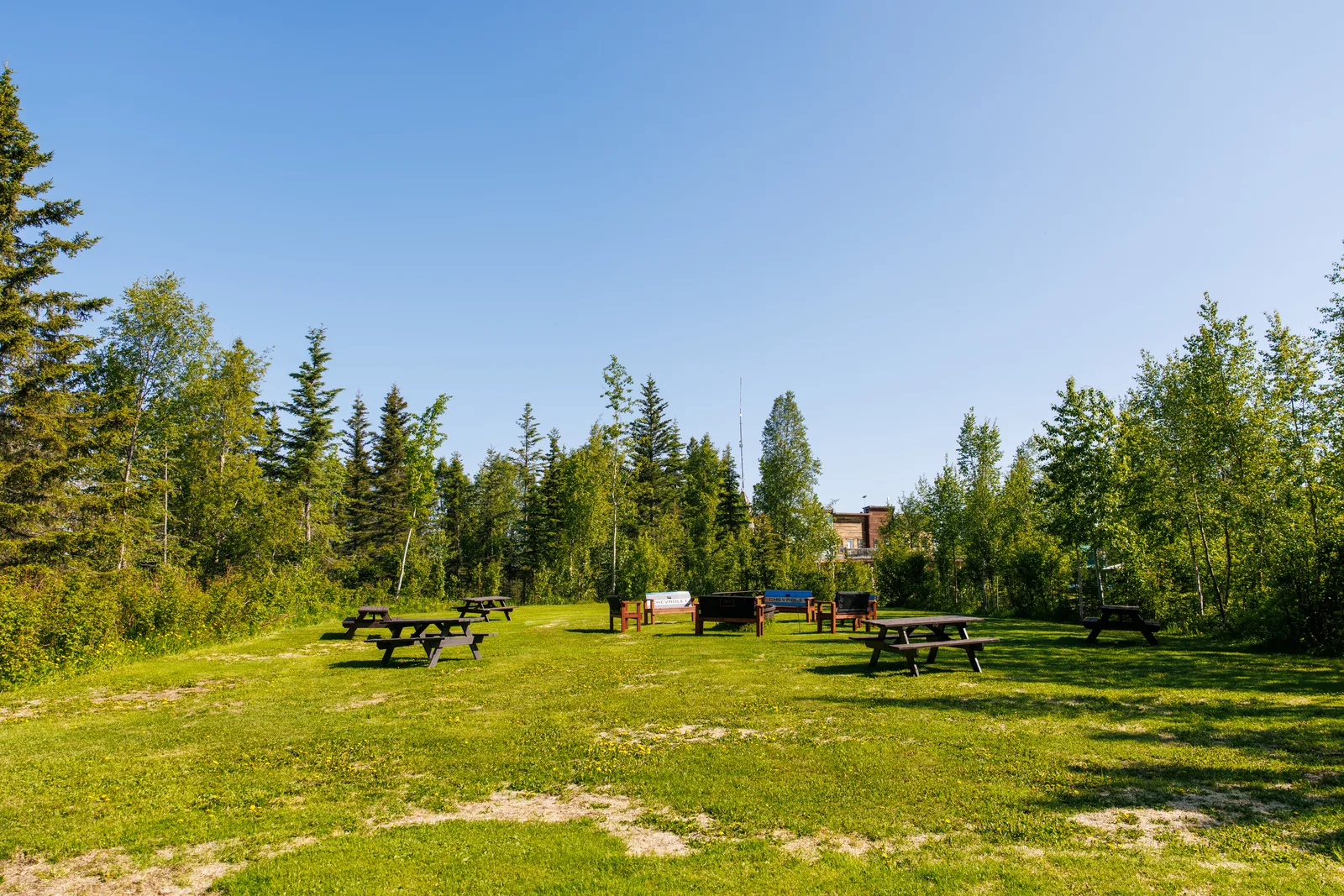 Tent Hill campsite on manicured grassy knoll with scenic bluff views