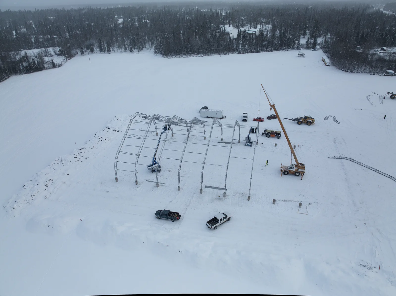 Aerial view of Diamond M Ranch Resort conservation pastures, biochar area, and forest buffer