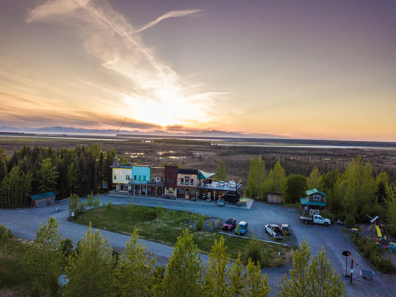 Historic handcrafted wooden suites and ranch buildings at Diamond M Ranch Resort